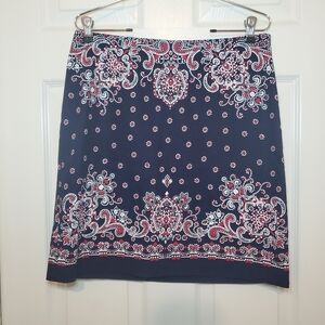 Talbots Skirt Floral Paisley Red White Blue Sz 6